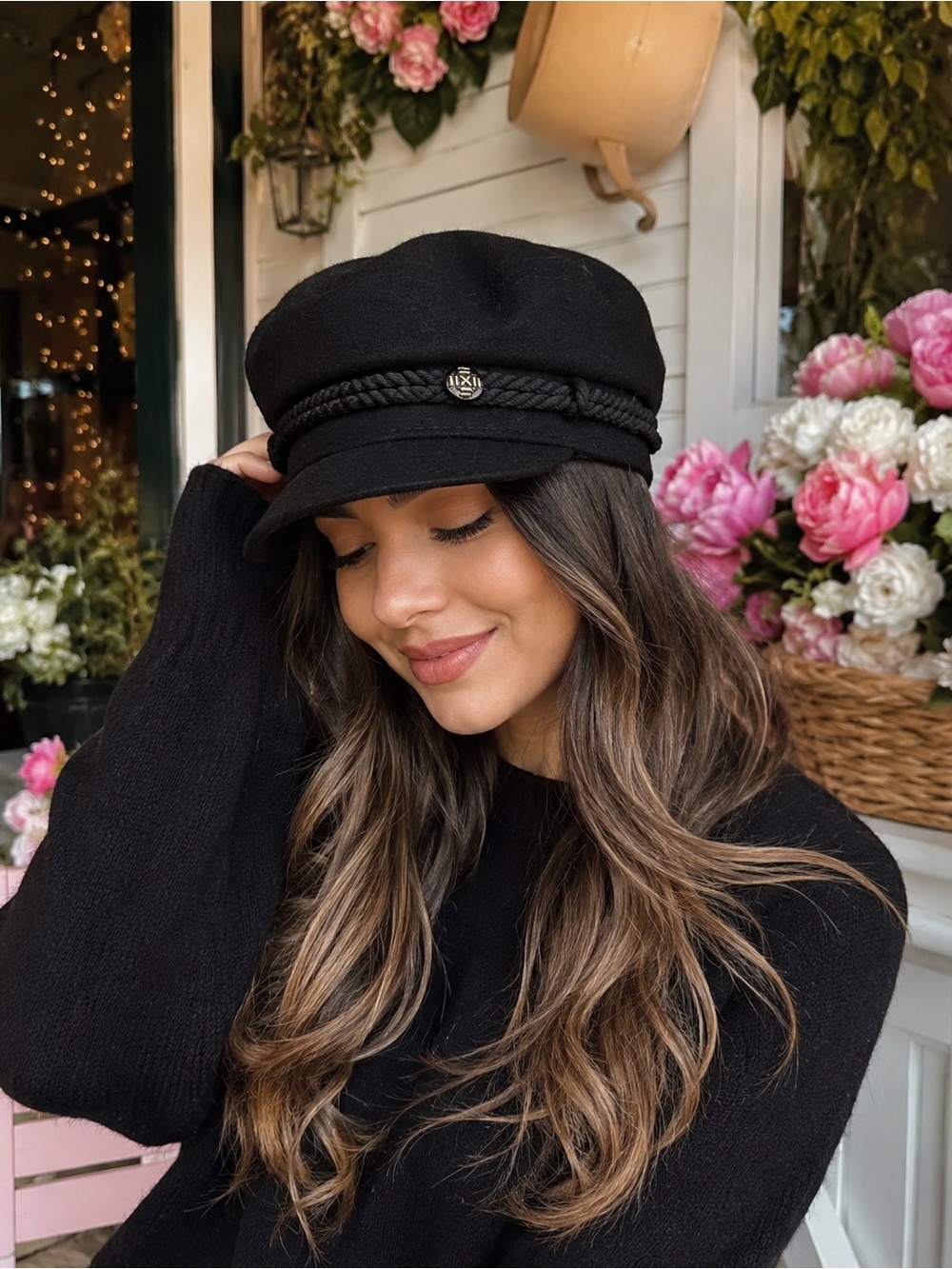 Title: ASOS Black Wool Blend Baker Boy Newsboy Cap Braided Trim One Size